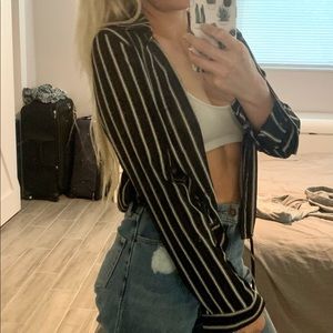 White and black striped tie top button up